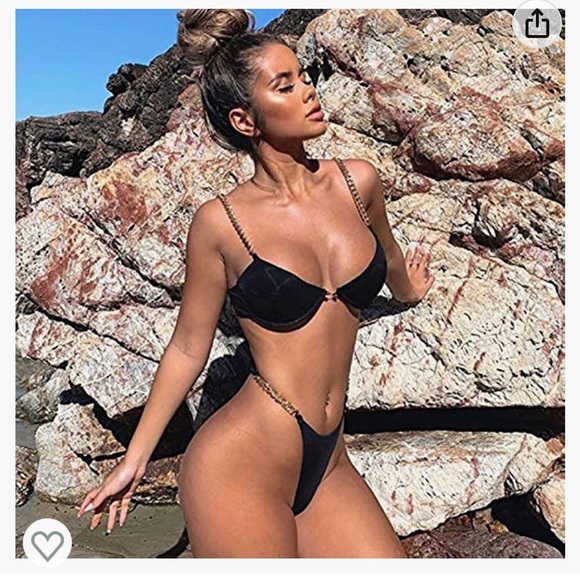 ASOS Metallic Gold Chain Detail Strap Bikini Bottoms Swimsuit High Waist bikini - Picture 4 of 9